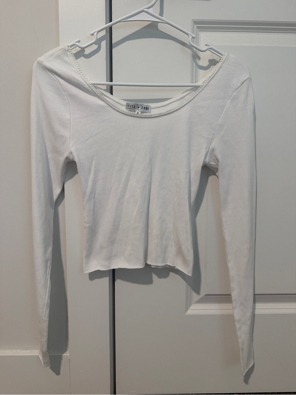 Fitz + Eddi White Long-Sleeve Scoop Neck Rib Top
